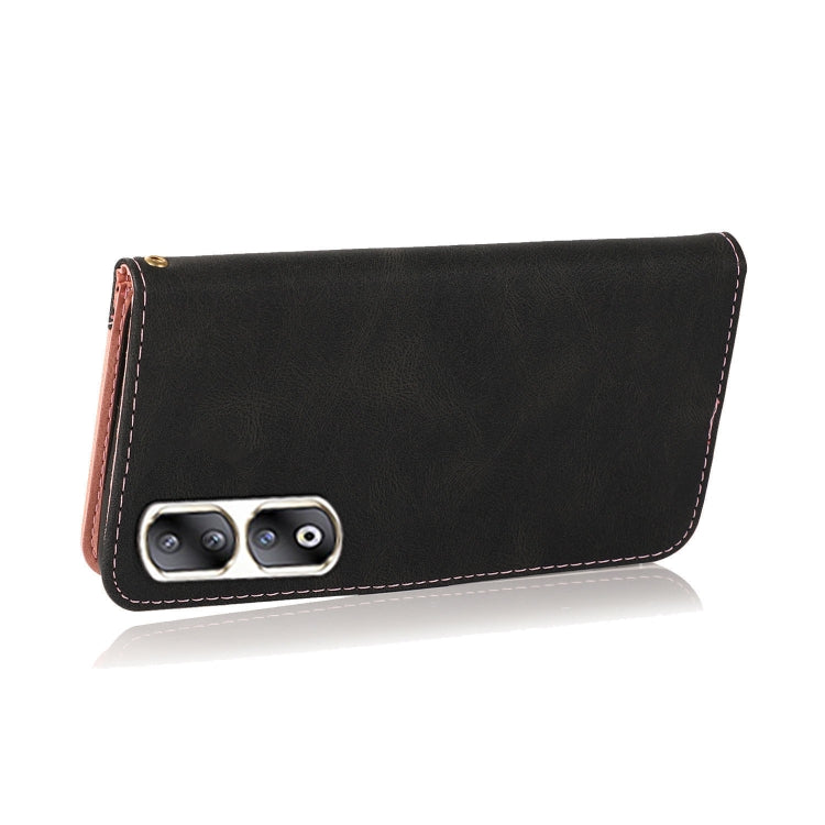 For Honor 90 Pro Dual-color Stitching Leather Phone Case(Black Rose Gold)