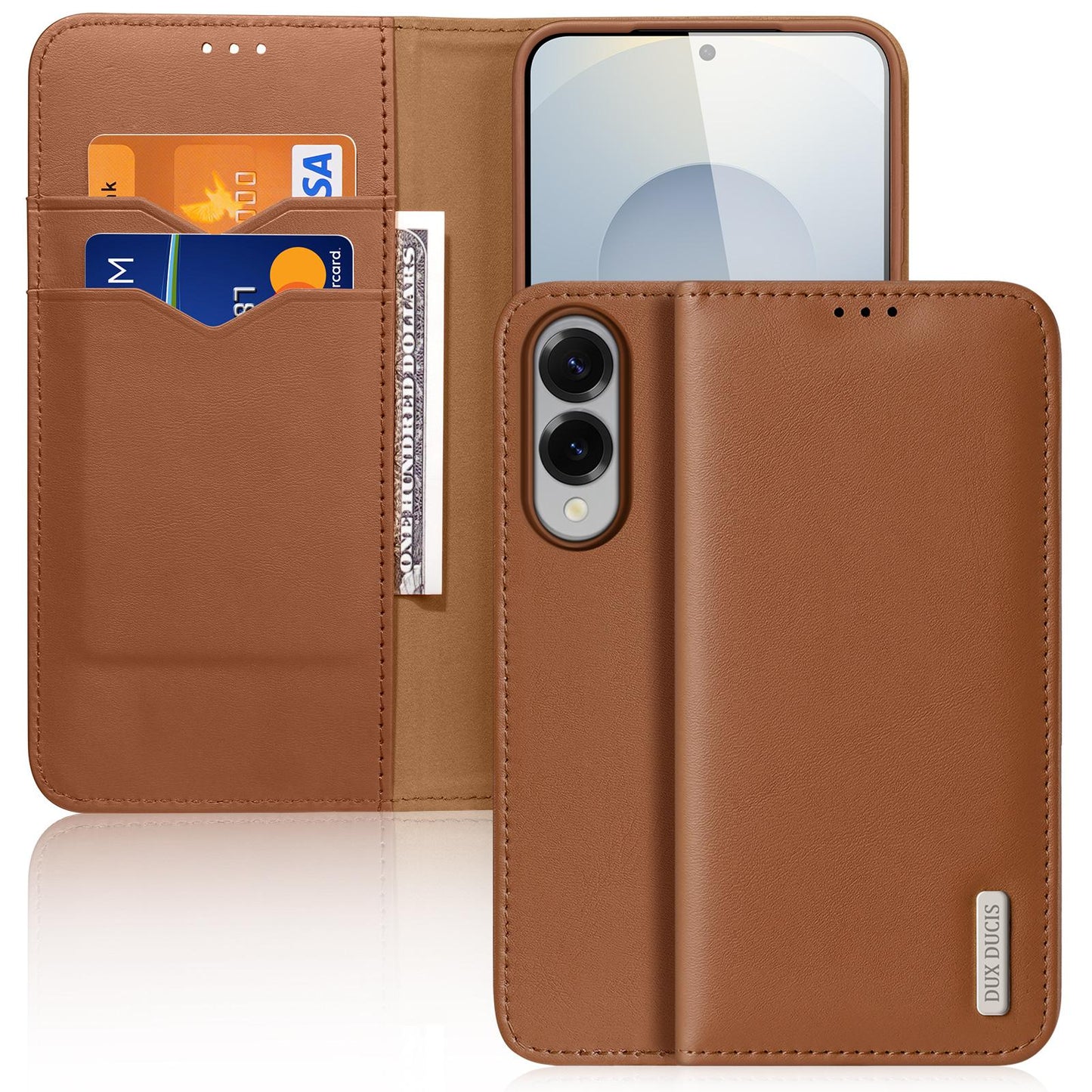 For Samsung Galaxy S25 Edge 5G DUX DUCIS Hivo Series Cowhide + PU + TPU Flip Phone Case(Brown)