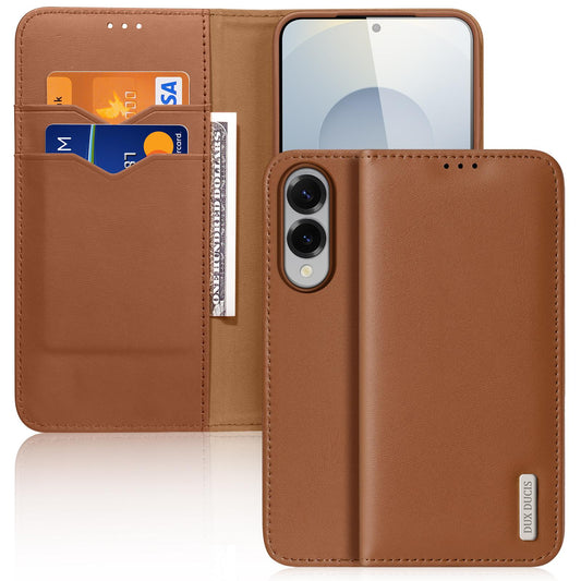 For Samsung Galaxy S25 Edge 5G DUX DUCIS Hivo Series Cowhide + PU + TPU Flip Phone Case(Brown)