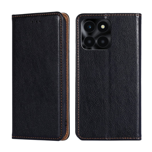 For Honor X6a 4G Gloss Oil Solid Color Magnetic Leather Phone Case(Black)