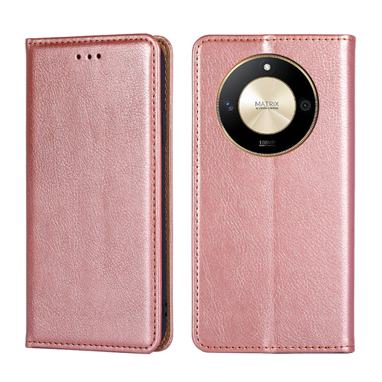 For Honor X50 5G Gloss Oil Solid Color Magnetic Leather Phone Case(Rose Gold)