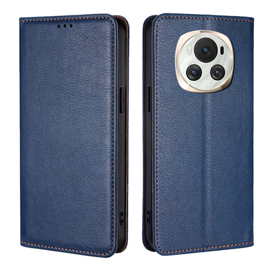 For Honor Magic6 Gloss Oil Solid Color Magnetic Leather Phone Case(Blue)