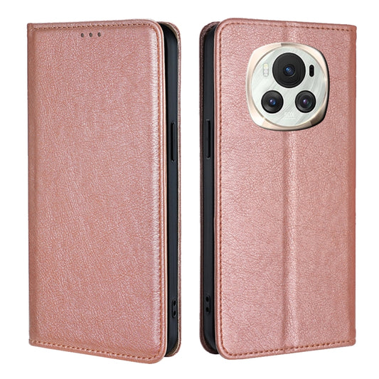 For Honor Magic6 Gloss Oil Solid Color Magnetic Leather Phone Case(Rose Gold)