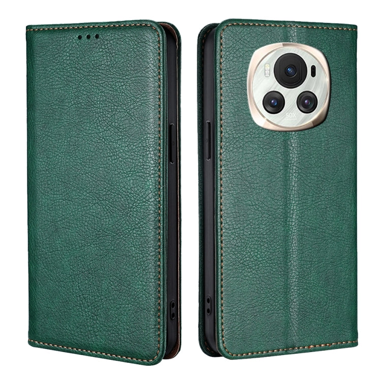 For Honor Magic6 Gloss Oil Solid Color Magnetic Leather Phone Case(Green)