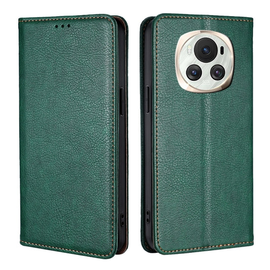 For Honor Magic6 Gloss Oil Solid Color Magnetic Leather Phone Case(Green)