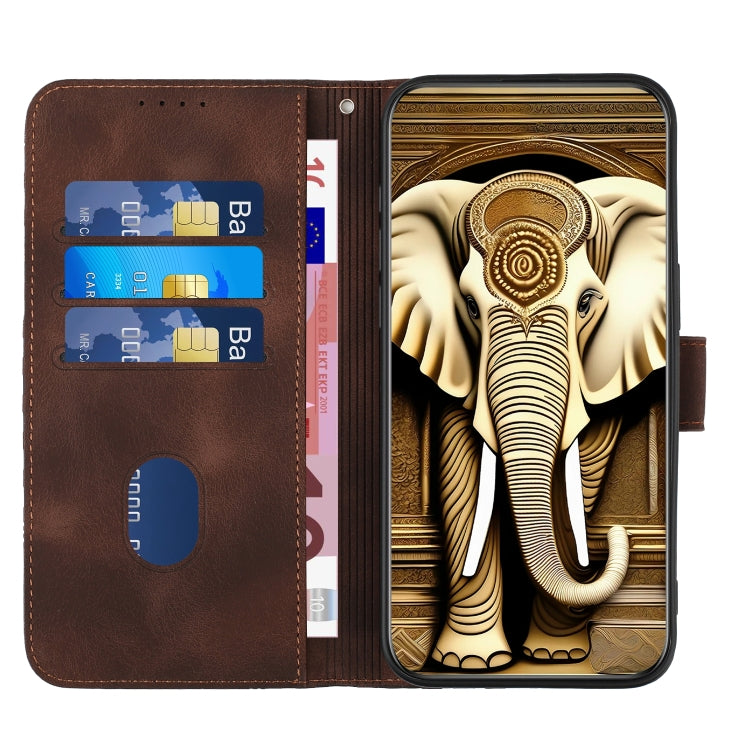 For Samsung Galaxy S24 5G YX0060 Elephant Head Embossed Phone Leather Case with Lanyard(Coffee)