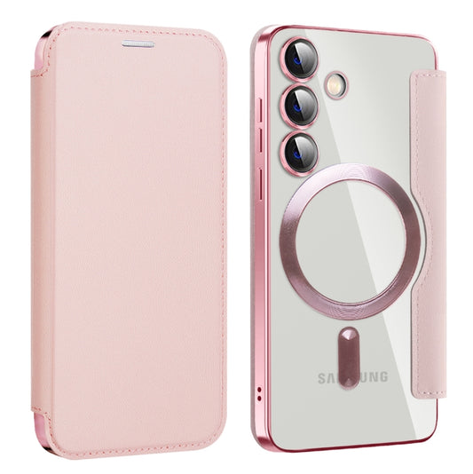 For Samsung Galaxy S24 5G MagSafe Magnetic RFID Anti-theft Leather Phone Case(Pink)