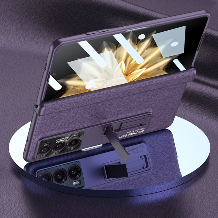 For Honor Magic V2 GKK Integrated Magnetic Hinge Flip Leather Phone Case with Holder(Purple)