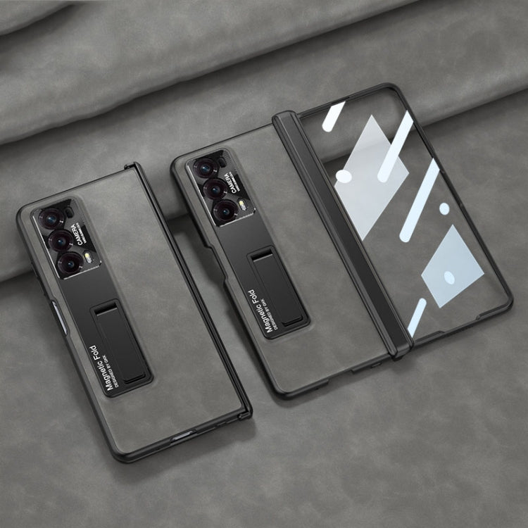 For Honor Magic V2 GKK Integrated Frosted Fold Hinge Leather Phone Case with Holder(Grey)