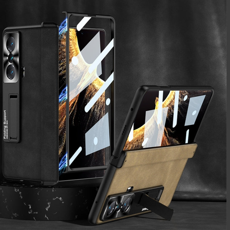 For Honor Magic VS GKK Integrated Frosted Fold Hinge Leather Phone Case with Holder(Black)