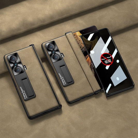 For Honor Magic VS GKK Integrated Frosted Fold Hinge Privacy Leather Phone Case with Holder(Brown)