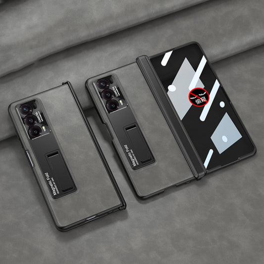 For Honor Magic V2 GKK Integrated Frosted Fold Hinge Privacy Leather Phone Case with Holder(Grey)