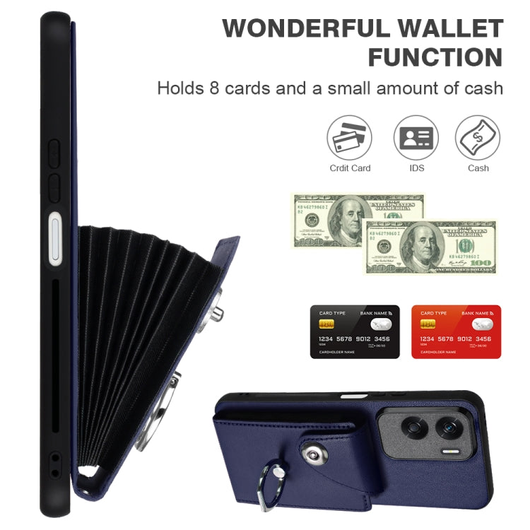 For Honor 90 Lite/X50i Organ Card Bag Ring Holder PU Phone Case with Lanyard(Blue)