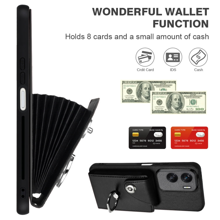For Honor 90 Lite/X50i Organ Card Bag Ring Holder PU Phone Case with Lanyard(Black)