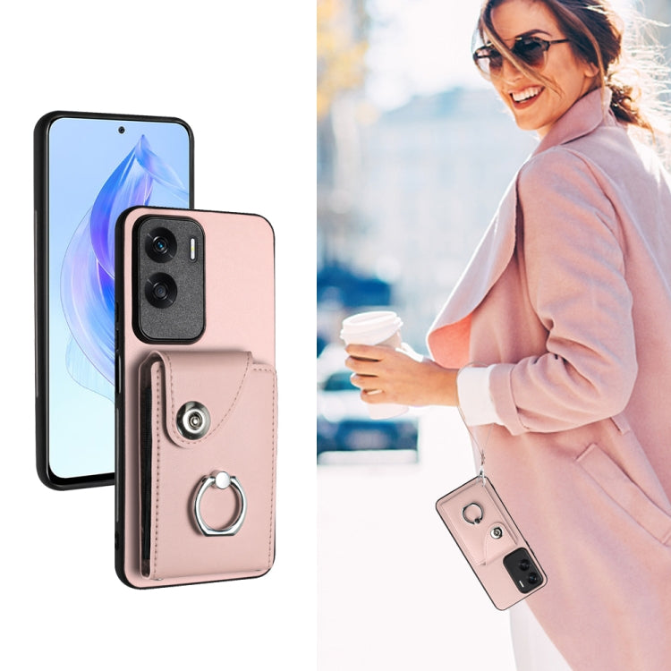 For Honor 90 Lite/X50i Organ Card Bag Ring Holder PU Phone Case with Lanyard(Pink)