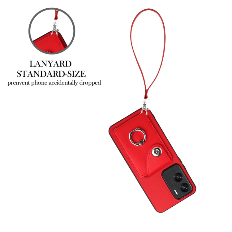 For Honor 90 Lite/X50i Organ Card Bag Ring Holder PU Phone Case with Lanyard(Red)