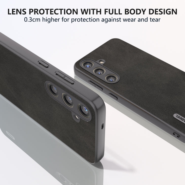 For Samsung Galaxy S24 5G ABEEL Black Edge Two-color Calf Texture PU Phone Case(Black)