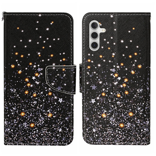 For Samsung Galaxy S24 5G Colored Drawing Pattern Leather Phone Case(Black Pentagram)