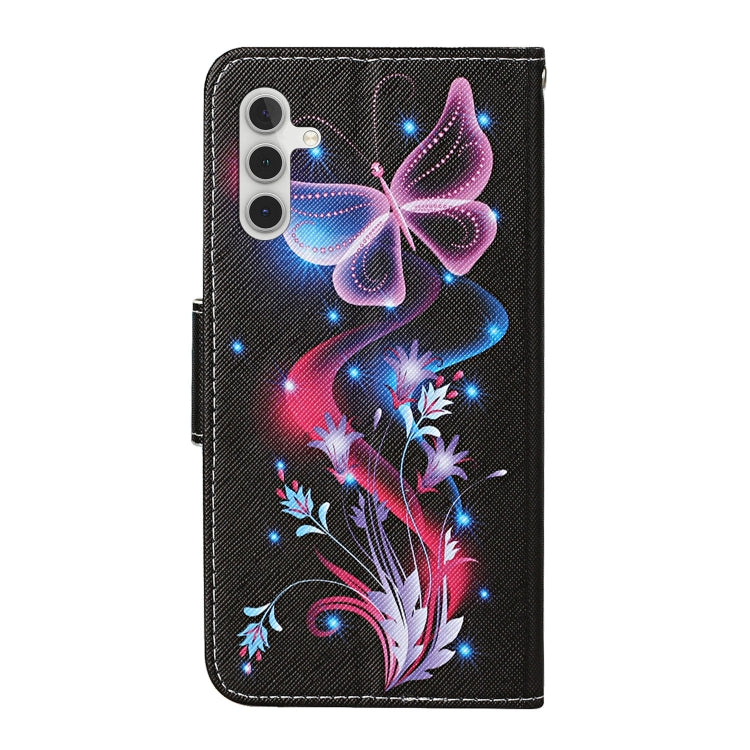 For Samsung Galaxy S24 5G Colored Drawing Pattern Leather Phone Case(Fluorescent Butterfly)