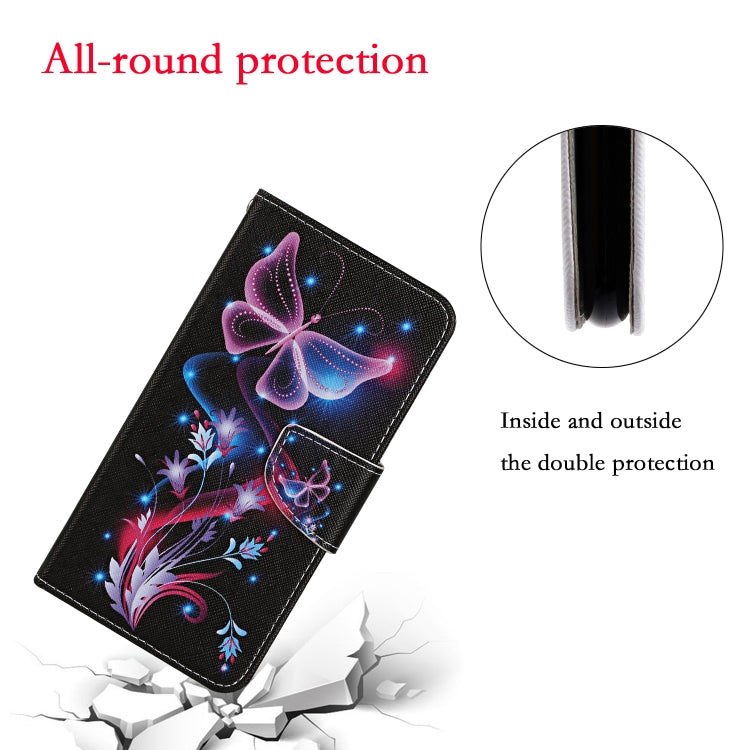 For Samsung Galaxy S24 5G Colored Drawing Pattern Leather Phone Case(Fluorescent Butterfly)