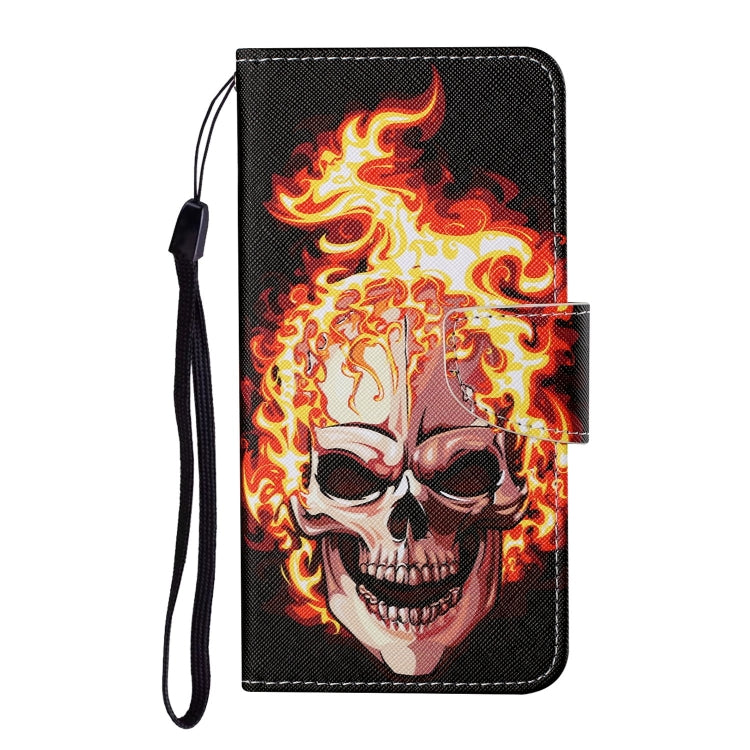 For Samsung Galaxy S24 5G Colored Drawing Pattern Leather Phone Case(Flame Skull)
