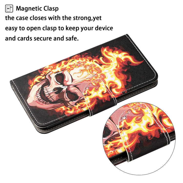 For Samsung Galaxy S24 5G Colored Drawing Pattern Leather Phone Case(Flame Skull)