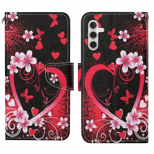 For Samsung Galaxy S24 5G Colored Drawing Pattern Leather Phone Case(Red Heart)