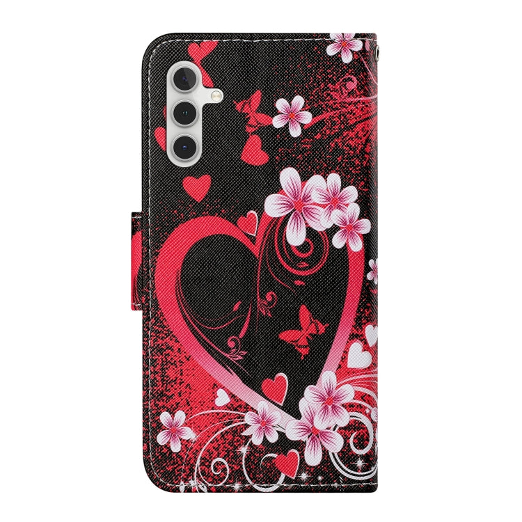 For Samsung Galaxy S24 5G Colored Drawing Pattern Leather Phone Case(Red Heart)