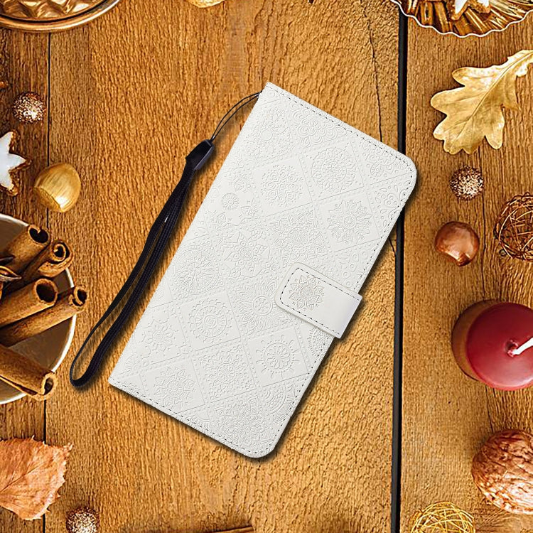 For Samsung Galaxy S24 5G Ethnic Style Embossed Pattern Leather Phone Case(White)