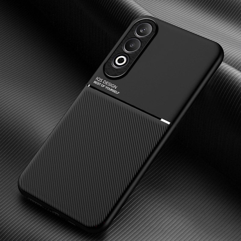 For OPPO K12 Classic Tilt Strip Grain Magnetic PC Hybrid TPU Phone Case(Black)