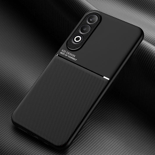 For OPPO K12 Classic Tilt Strip Grain Magnetic PC Hybrid TPU Phone Case(Black)