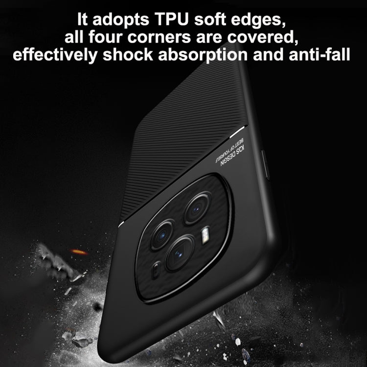 For Honor Magic6 Pro Classic Tilt Strip Grain Magnetic Shockproof PC + TPU Phone Case(Blue)