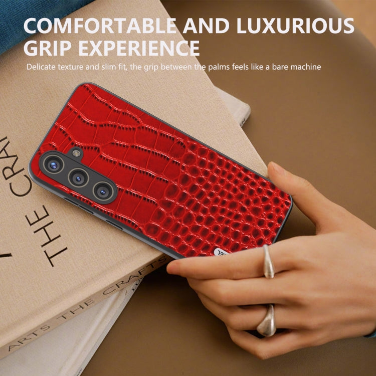 For Samsung Galaxy S24 5G ABEEL Genuine Leather Crocodile Pattern Phone Case with Holder(Red)
