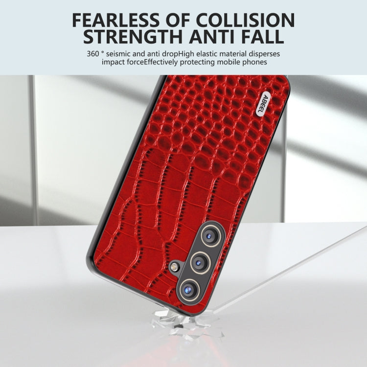 For Samsung Galaxy S24 5G ABEEL Genuine Leather Crocodile Pattern Phone Case with Holder(Red)