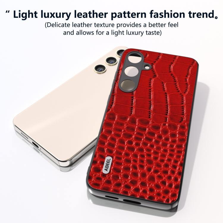 For Samsung Galaxy S24 5G ABEEL Genuine Leather Crocodile Pattern Phone Case with Holder(Red)