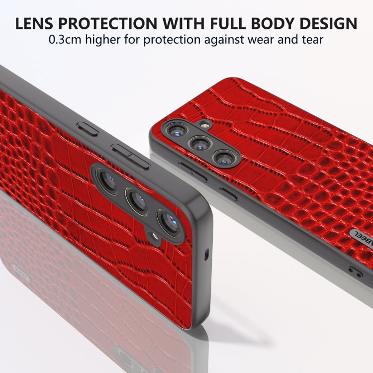 For Samsung Galaxy S24 5G ABEEL Genuine Leather Crocodile Pattern Phone Case with Holder(Red)