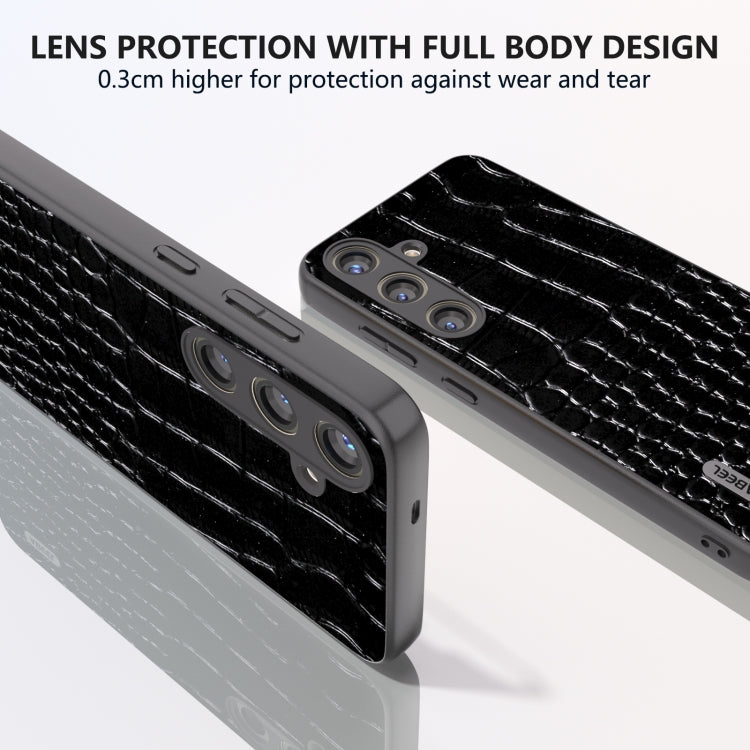 For Samsung Galaxy S24 5G ABEEL Genuine Leather Crocodile Pattern Phone Case with Holder(Black)