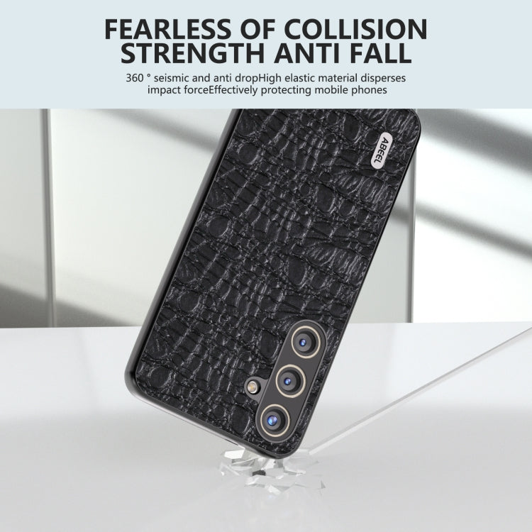 For Samsung Galaxy S24 5G ABEEL Genuine Leather Sky Series Phone Case with Holder(Black)
