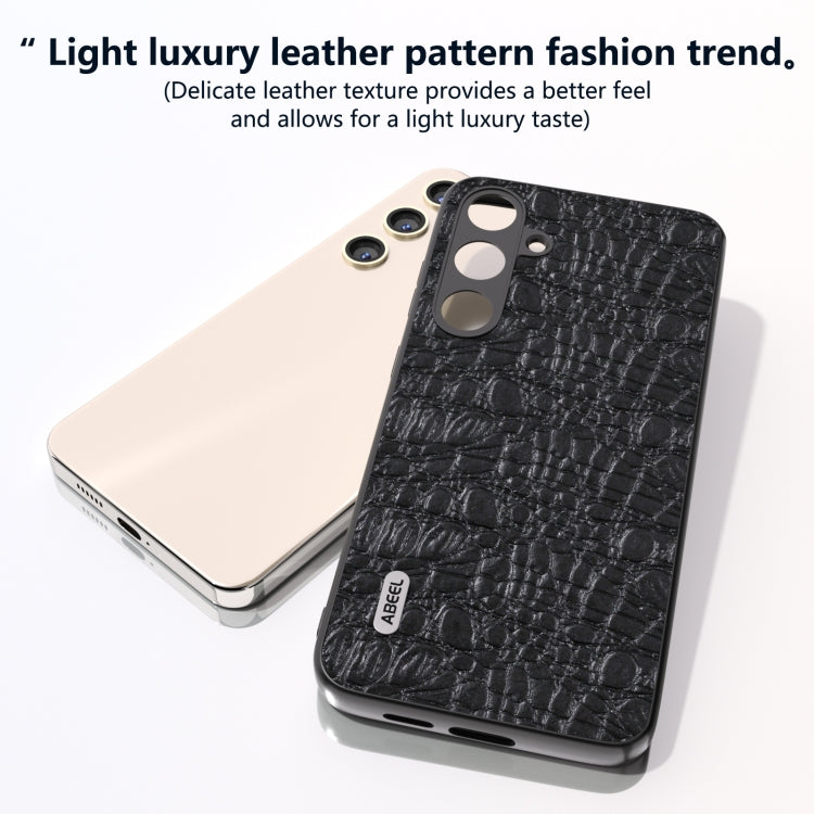 For Samsung Galaxy S24 5G ABEEL Genuine Leather Sky Series Phone Case with Holder(Black)