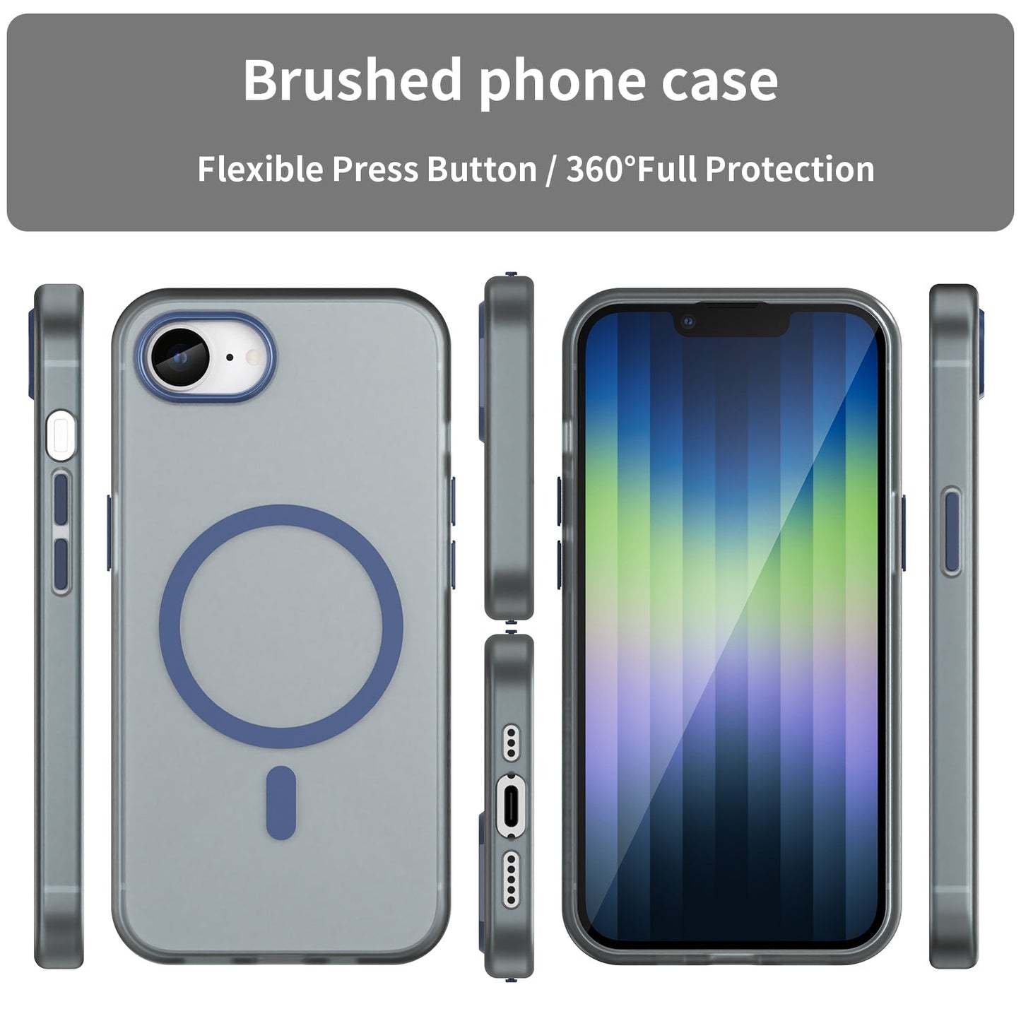 For iPhone 16e MagSafe Frosted Translucent TPU + PC Full Coverage Phone Case(Dark Blue)