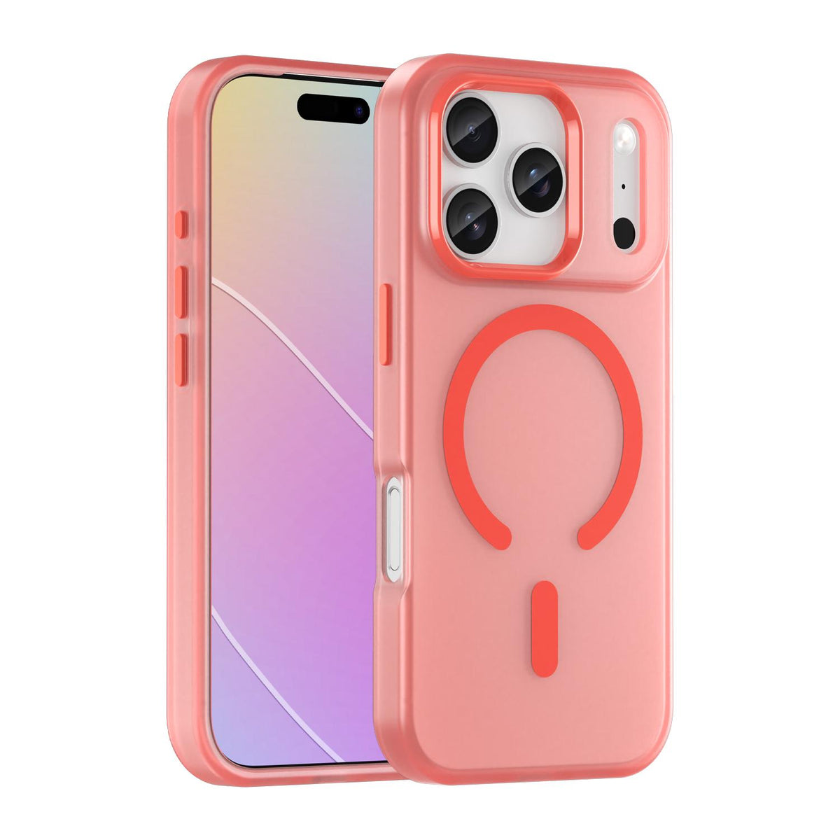 Compatible with iPhone 18 Pro MagSafe Frosted Translucent TPU + PC Full Coverage Phone Case - Red