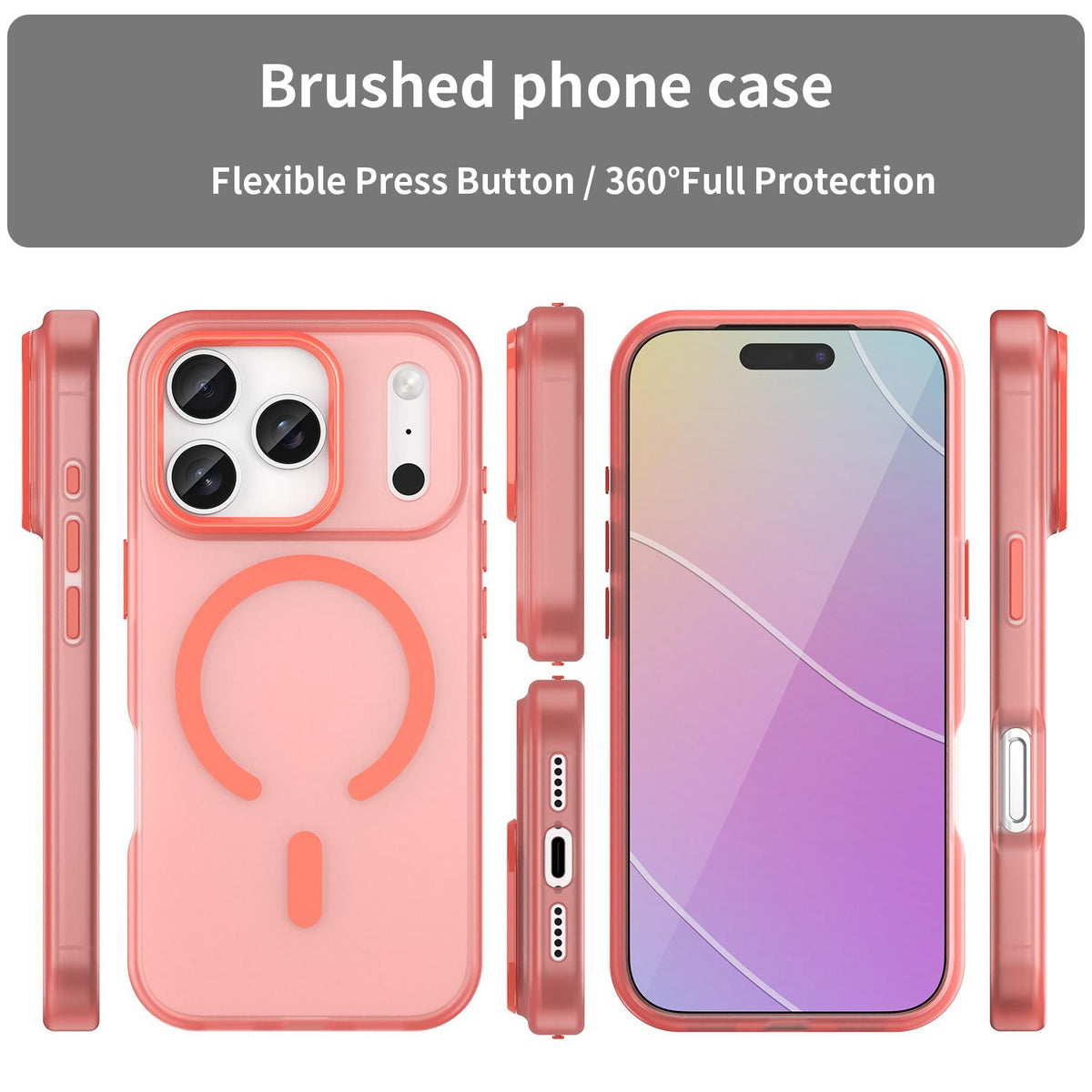 Compatible with iPhone 18 Pro MagSafe Frosted Translucent TPU + PC Full Coverage Phone Case - Red