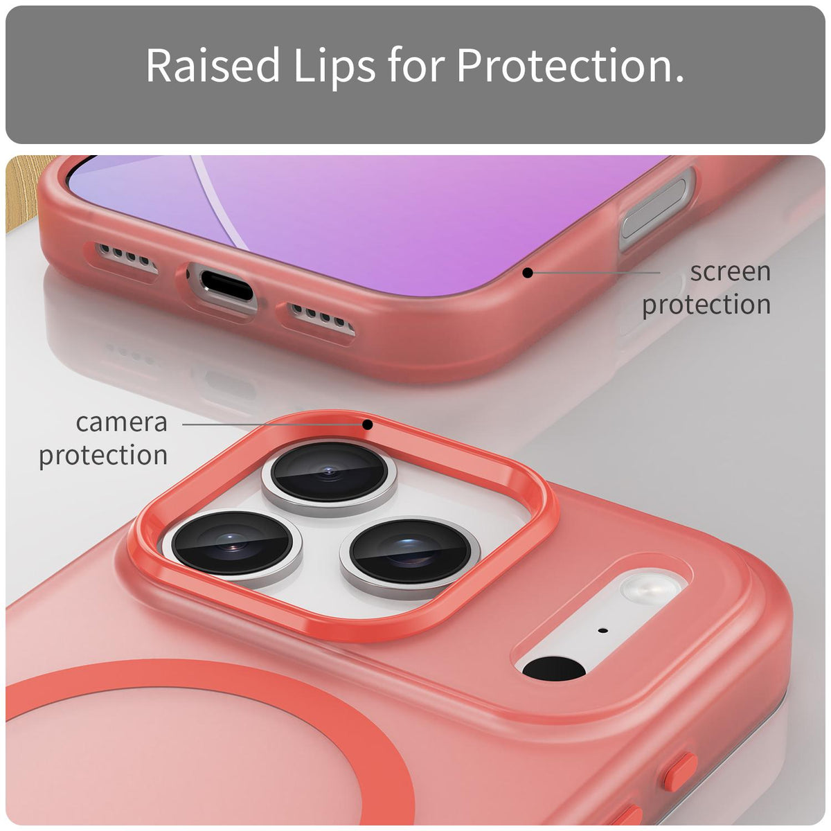 Compatible with iPhone 18 Pro MagSafe Frosted Translucent TPU + PC Full Coverage Phone Case - Red