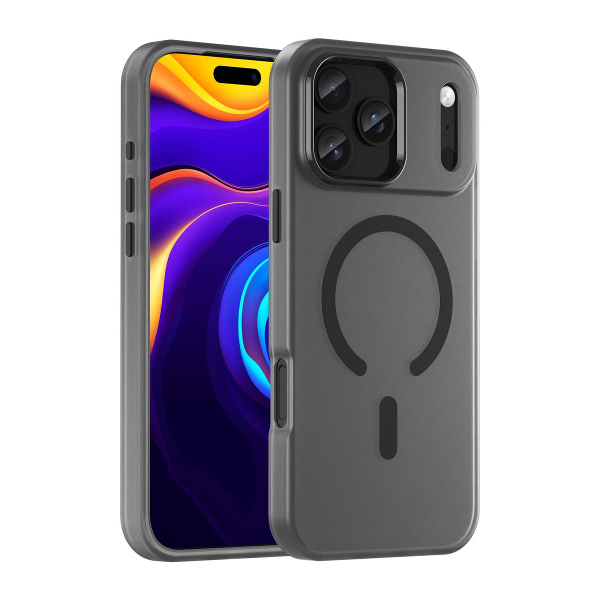 Compatible with iPhone 18 Pro Max MagSafe Frosted Translucent TPU + PC Full Coverage Phone Case - Black