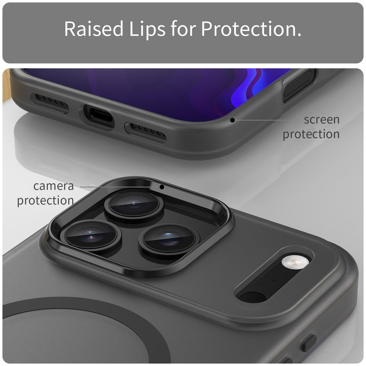 Compatible with iPhone 18 Pro Max MagSafe Frosted Translucent TPU + PC Full Coverage Phone Case - Black