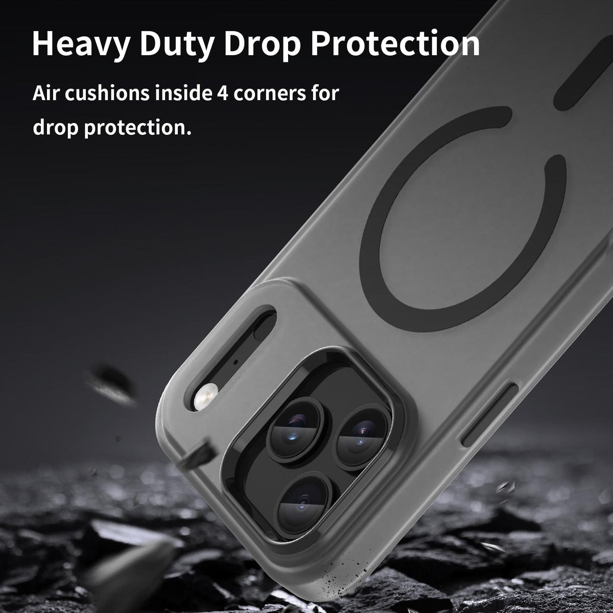 Compatible with iPhone 18 Pro Max MagSafe Frosted Translucent TPU + PC Full Coverage Phone Case - Black