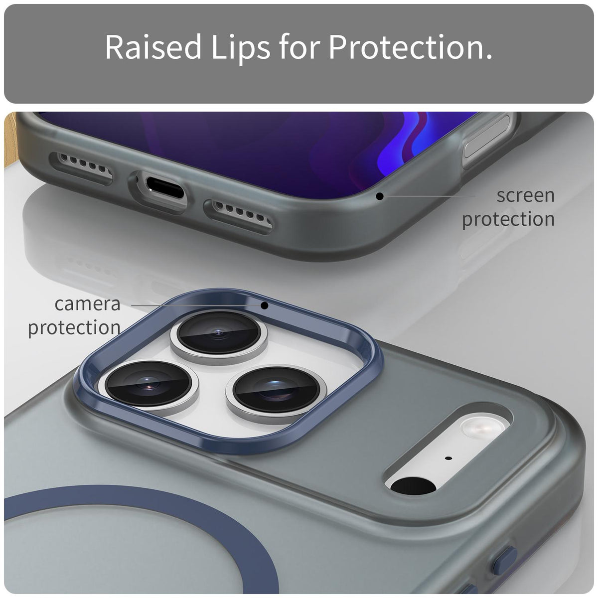 Compatible with iPhone 18 Pro Max MagSafe Frosted Translucent TPU + PC Full Coverage Phone Case - Dark Blue