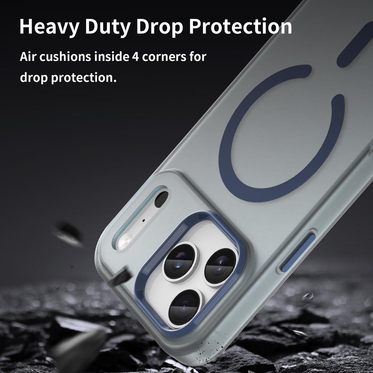 Compatible with iPhone 18 Pro Max MagSafe Frosted Translucent TPU + PC Full Coverage Phone Case - Dark Blue