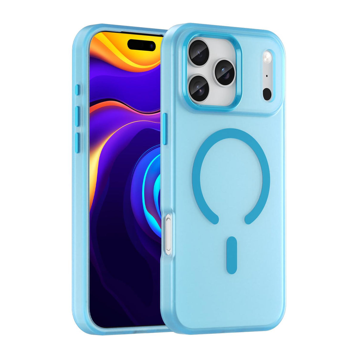 Compatible with iPhone 18 Pro Max MagSafe Frosted Translucent TPU + PC Full Coverage Phone Case - Blue