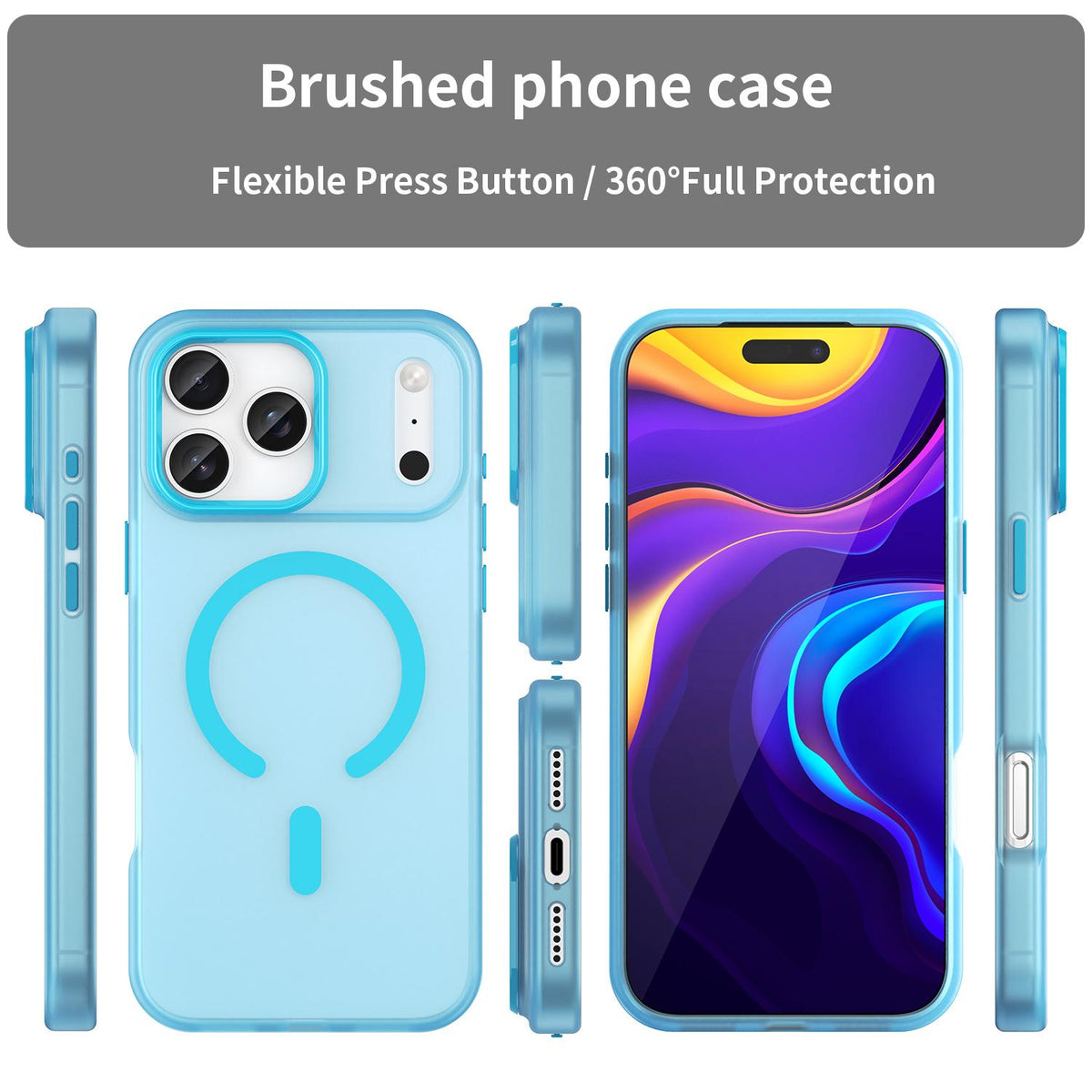 Compatible with iPhone 18 Pro Max MagSafe Frosted Translucent TPU + PC Full Coverage Phone Case - Blue